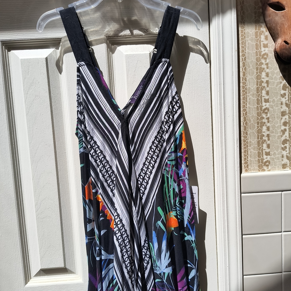 Roaman's Black and White Striped Maxi Dress